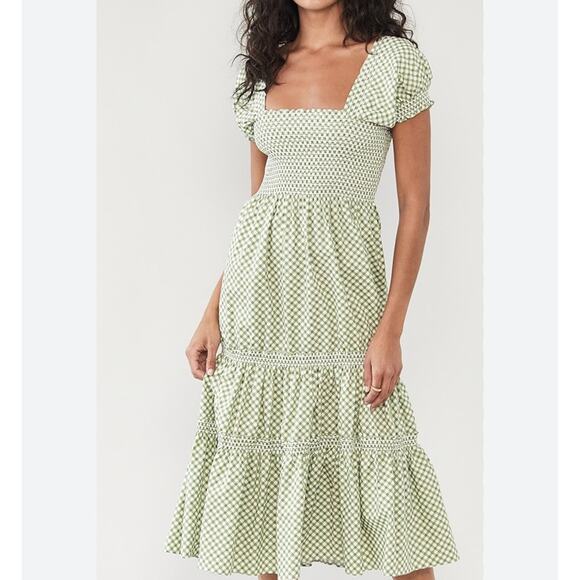 Caara size medium green & white checked midi dress - Picture 1 of 5